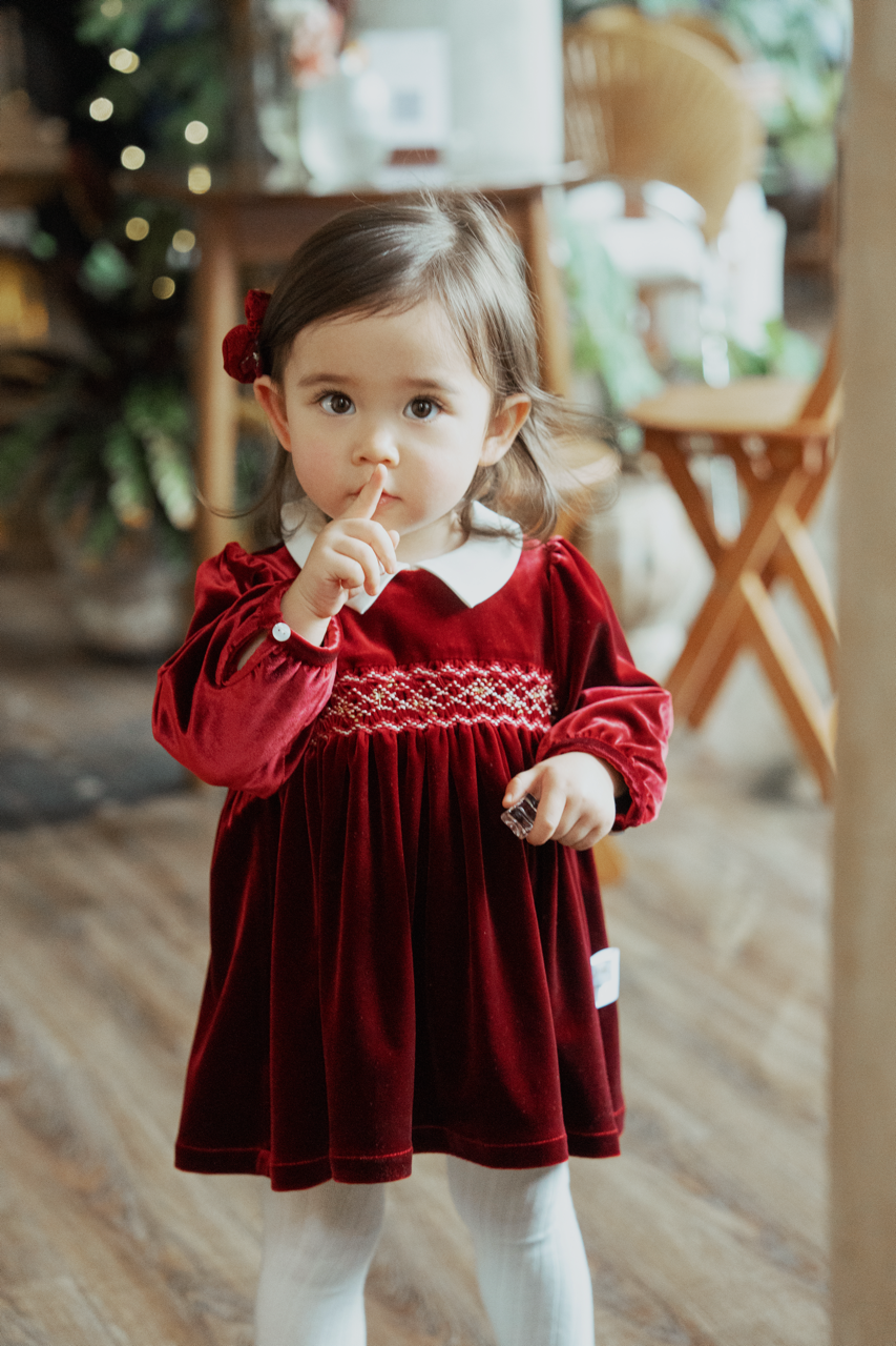 Handmade Shrink Pleated Embroidery Red Velvet Doll Collar Dress Petite Marguerite Handmade Shrink Pleated Embroidery Red Velvet Doll Collar Dress Petite Marguerite