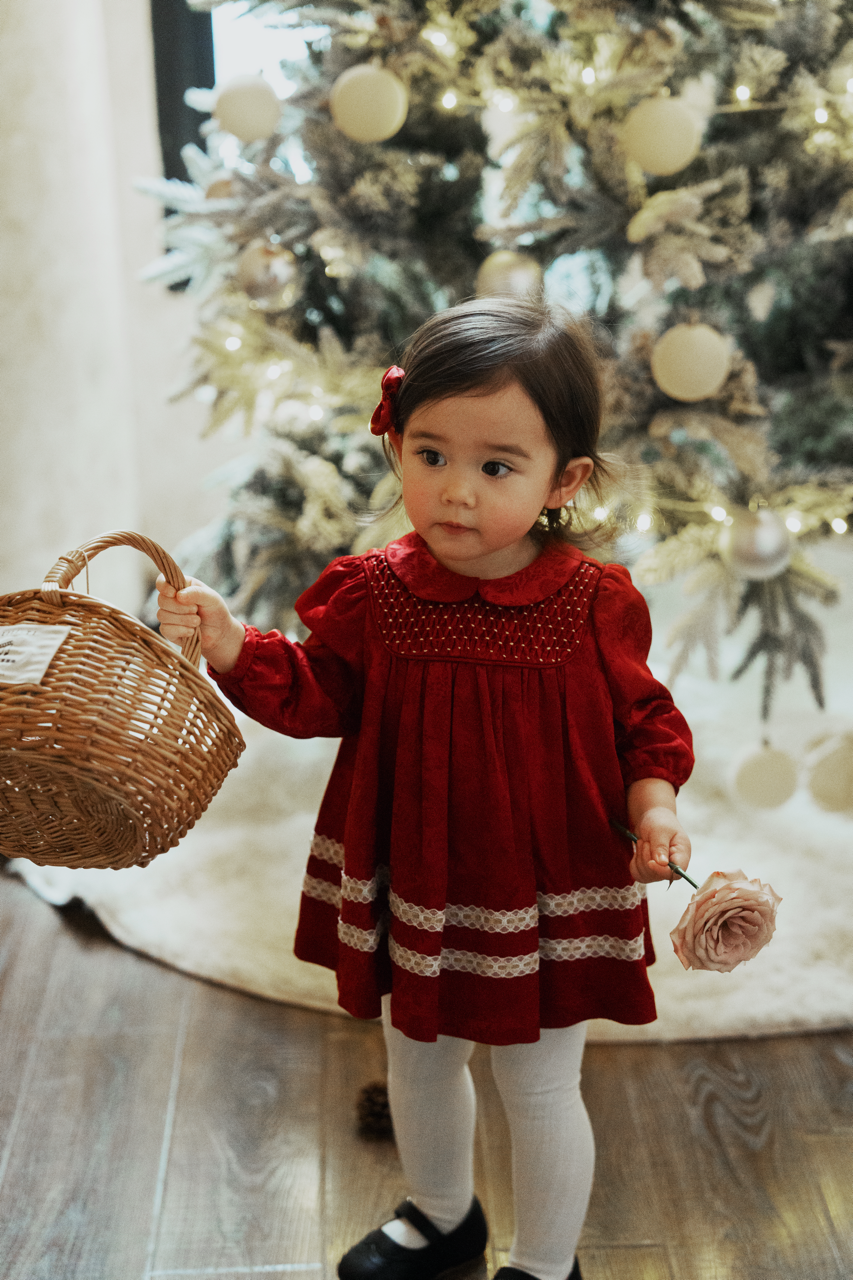 Handmade Honeycomb Pleated Red Doll Collar Dress Petite Marguerite Handmade Honeycomb Pleated Red Doll Collar Dress Petite Marguerite