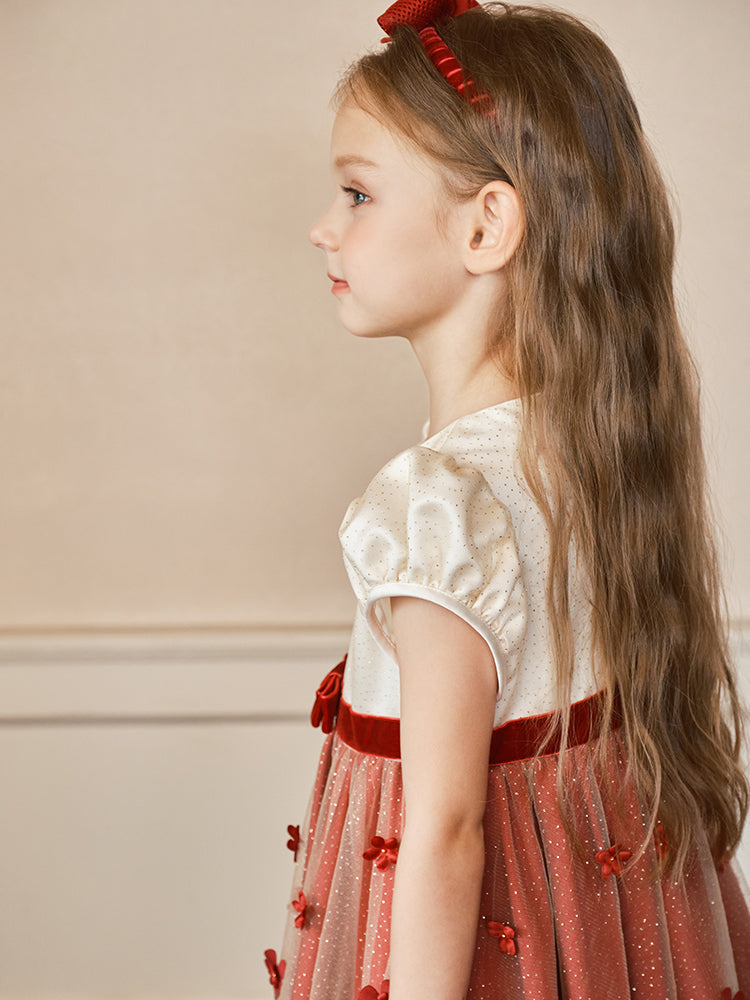 flower golden tulle dress