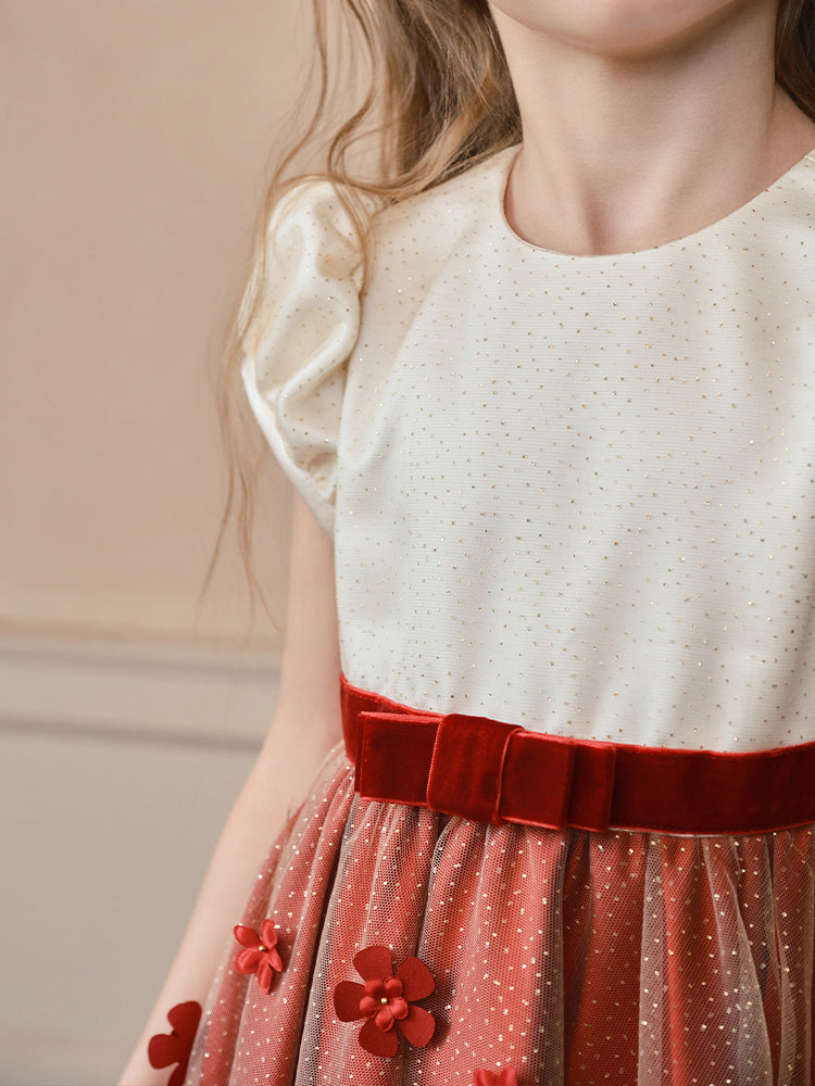 flower golden tulle dress