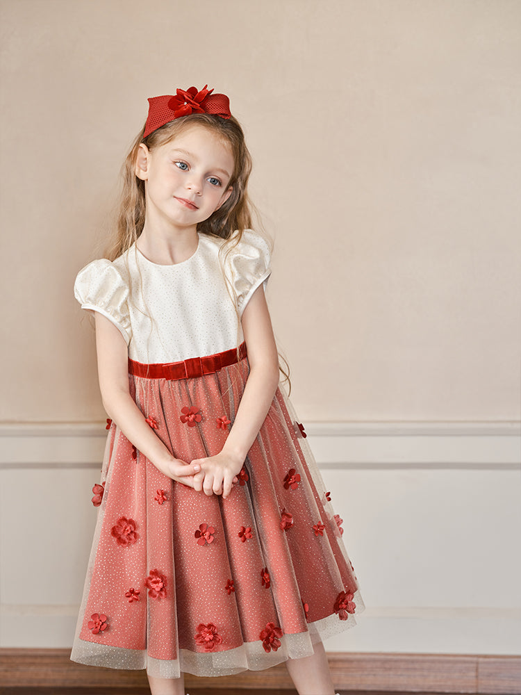 flower golden tulle dress