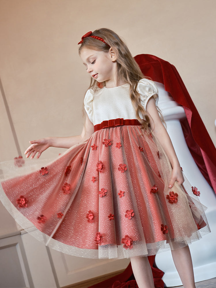 flower golden tulle dress