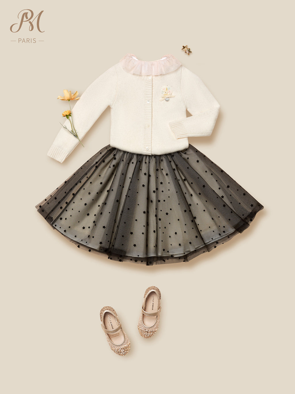 香槟色花朵开衫