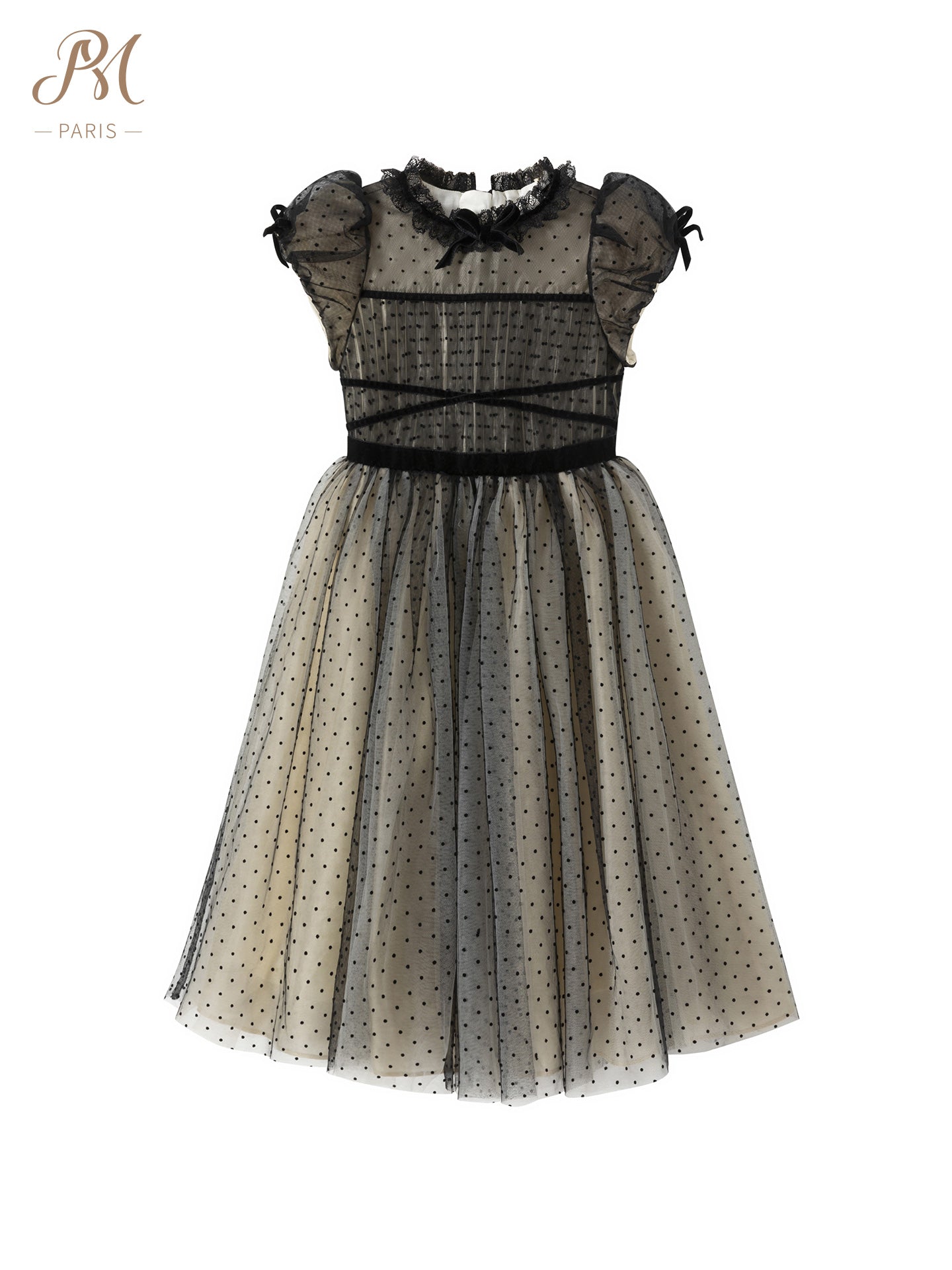 Black Lace Short Sleeve Dotted Mesh Dress - Black / 2Y-3Y Black Lace Short Sleeve Dotted Mesh Dress - Black / 2Y-3Y