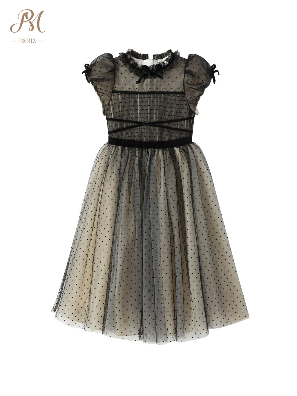 黑色蕾丝圆点网眼连衣裙