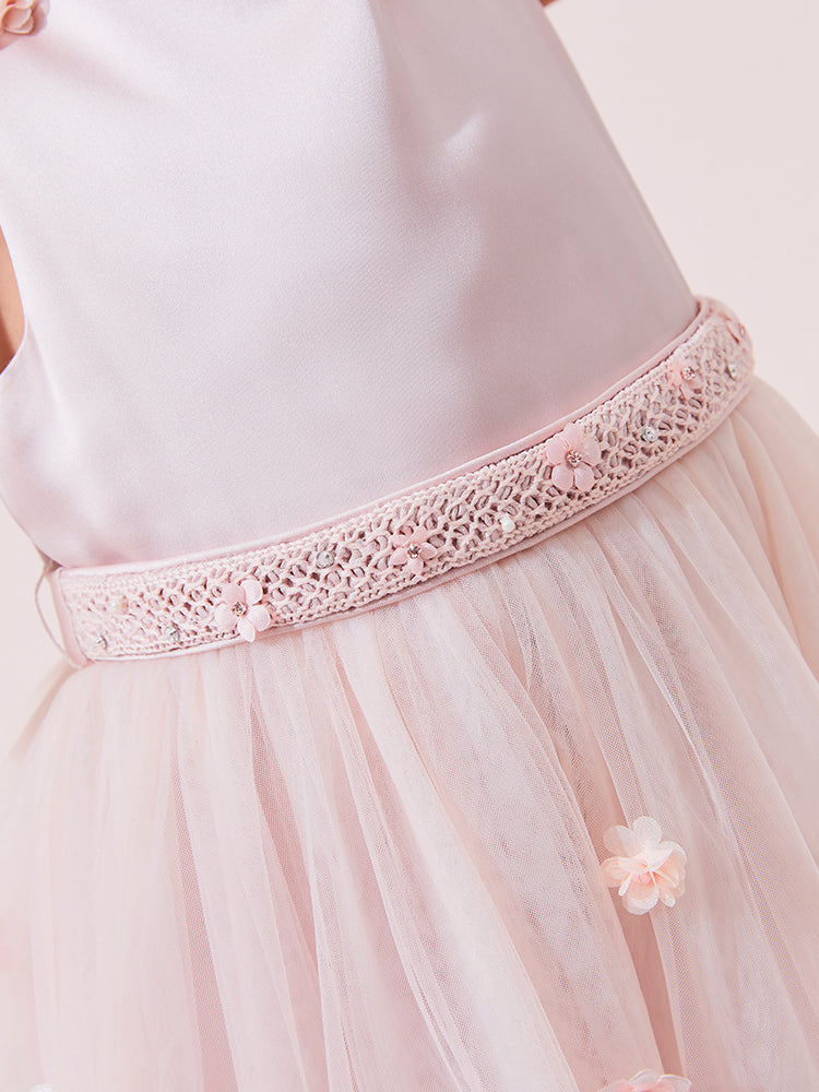 sleeveless flower pink tulle dress