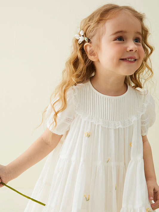 embroidered white tencel dress