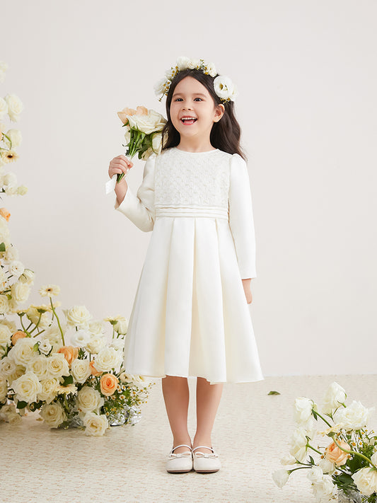 white satin smocking dress