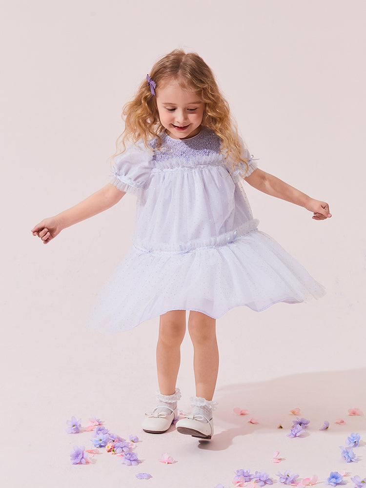 purple tulle smocking  dress