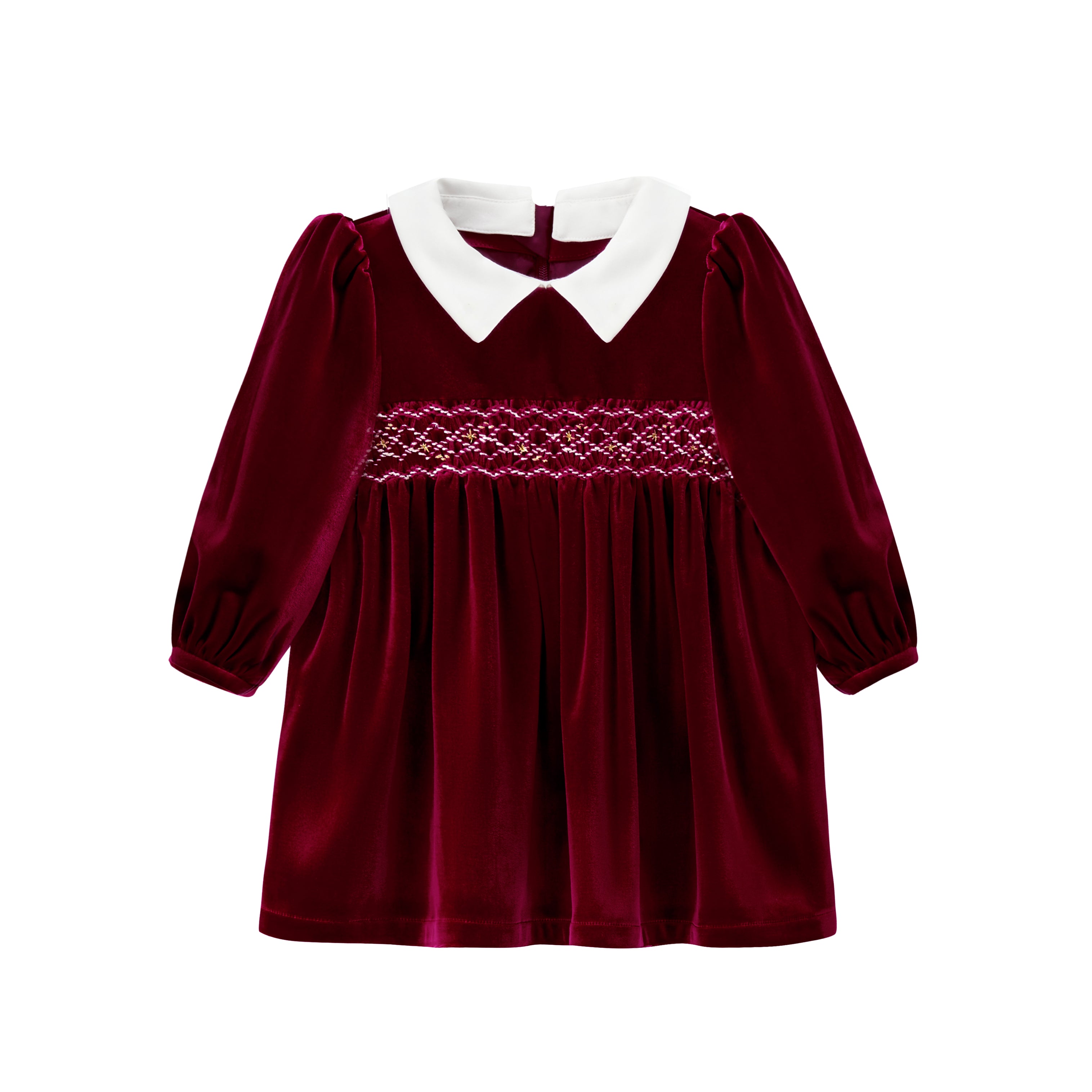 Handmade Shrink Pleated Embroidery Red Velvet Doll Collar Dress Petite Marguerite Handmade Shrink Pleated Embroidery Red Velvet Doll Collar Dress Petite Marguerite