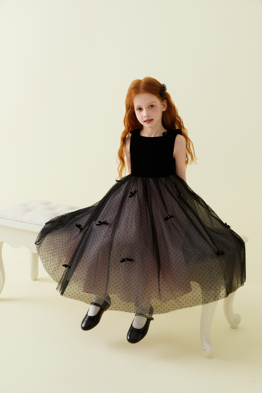 Bowknot Black Velvet Sleeveless Dress – Petite Marguerite