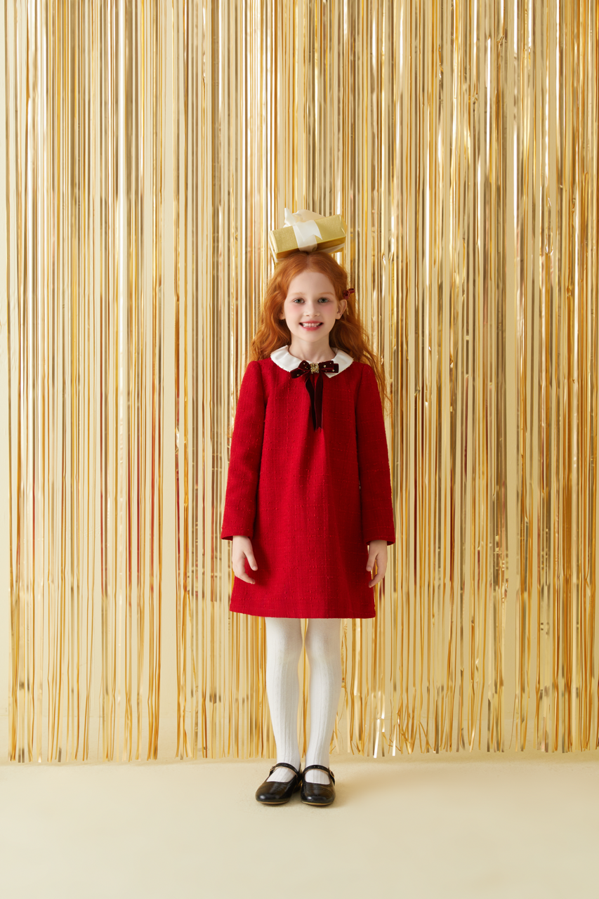 Red Tweed Bow Dress