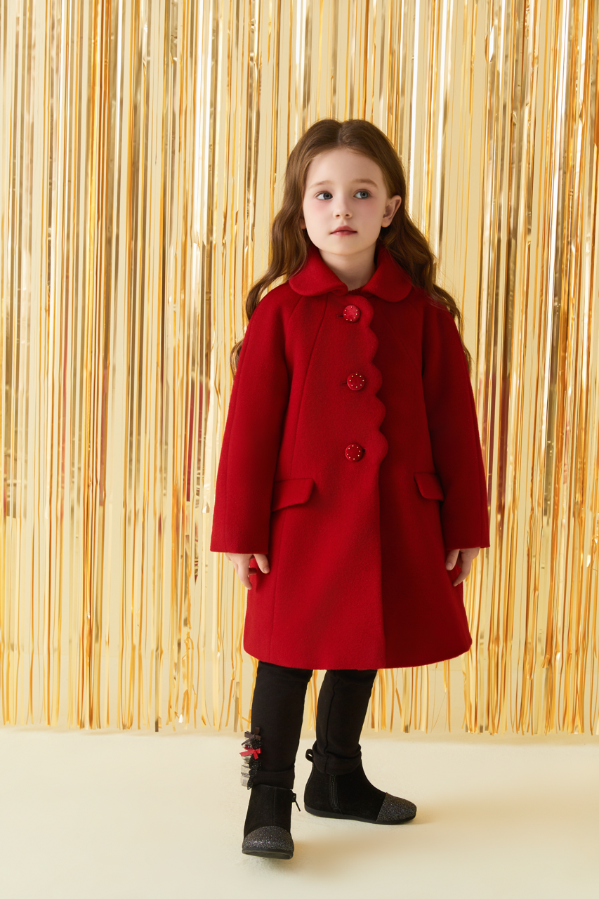 Red Lace Woolen Overcoat