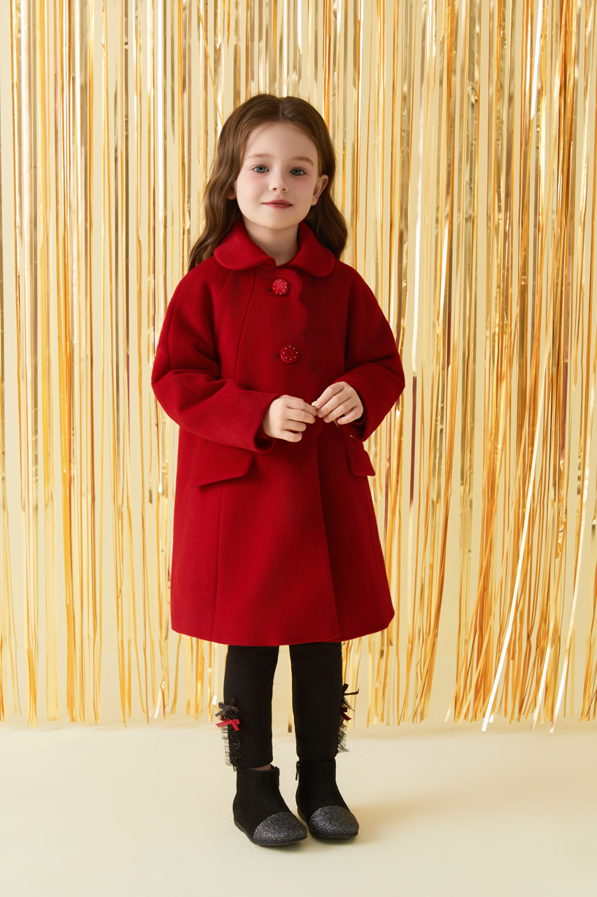 Red Lace Woolen Overcoat
