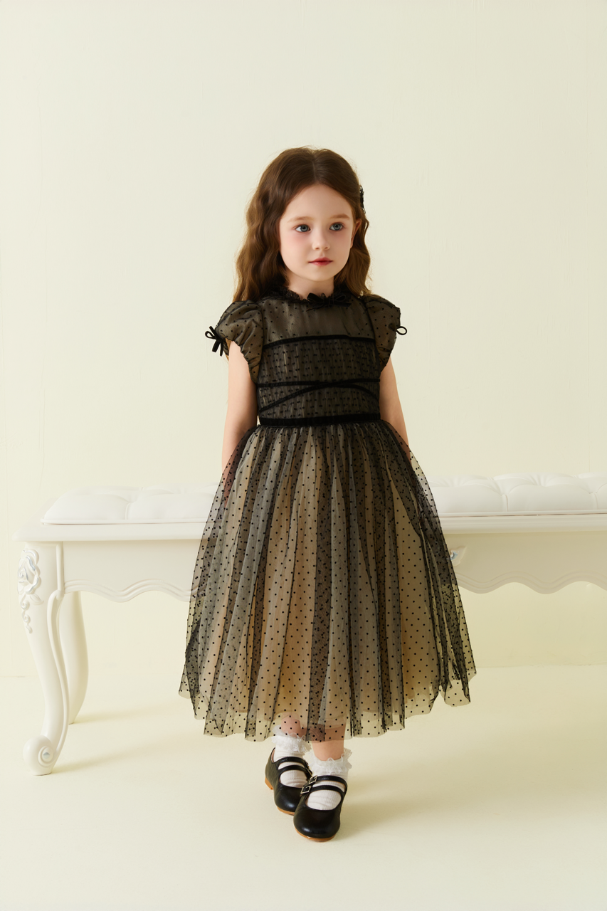 Black Lace Short Sleeve Dotted Mesh Dress Petite Marguerite Black Lace Short Sleeve Dotted Mesh Dress Petite Marguerite