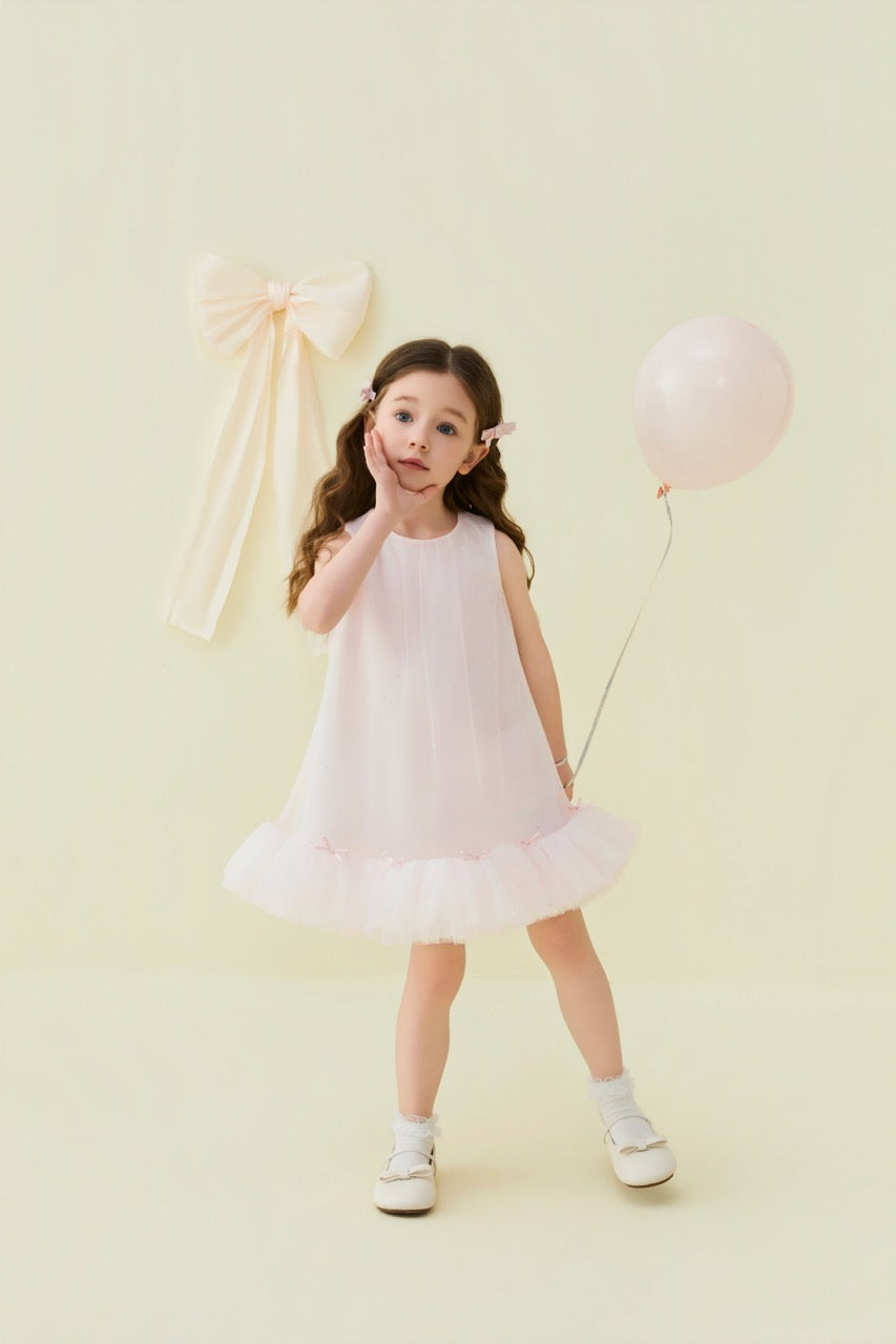Blush Pink Bow Tulle Pinafore Dress