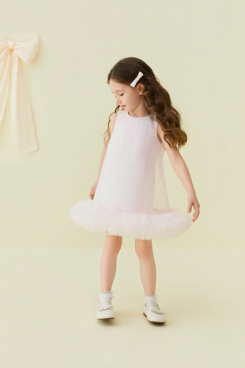 Blush Pink Bow Tulle Pinafore Dress