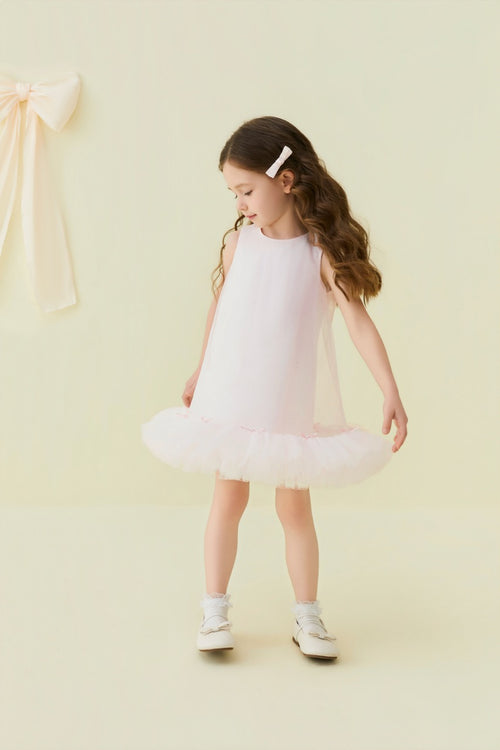 Blush Pink Bow Tulle Pinafore Dress