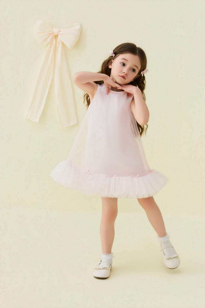 Blush Pink Bow Tulle Pinafore Dress