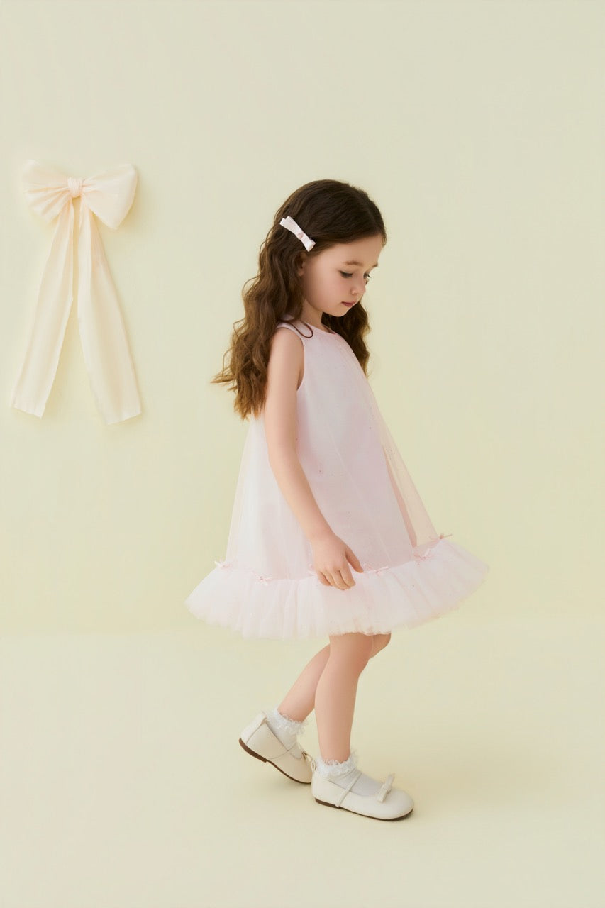 Blush Pink Bow Tulle Pinafore Dress