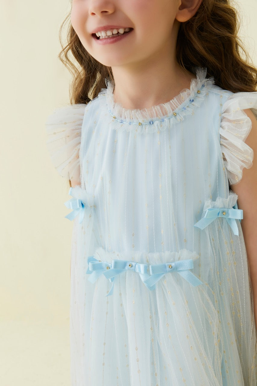 Blue Crystal Bow Tulle Dress