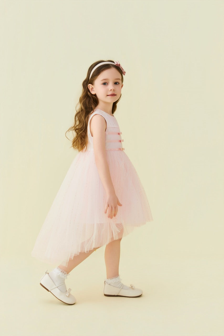 Pink Beaded Bow Tulle Dress