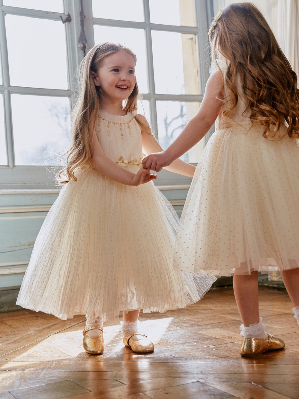 Champagne Crystal Bow Tulle Gown