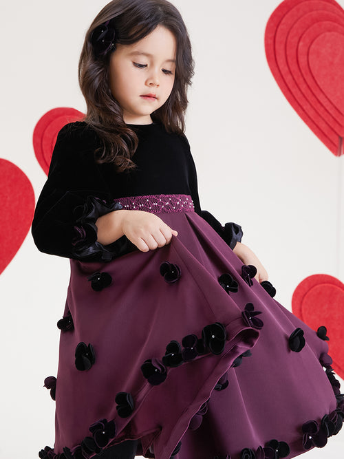 "Midnight Rose" Hand-Smocked Embroidered Dress
