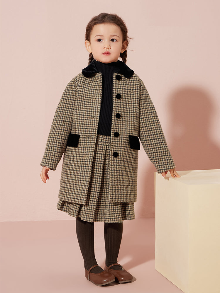 check wool long coat