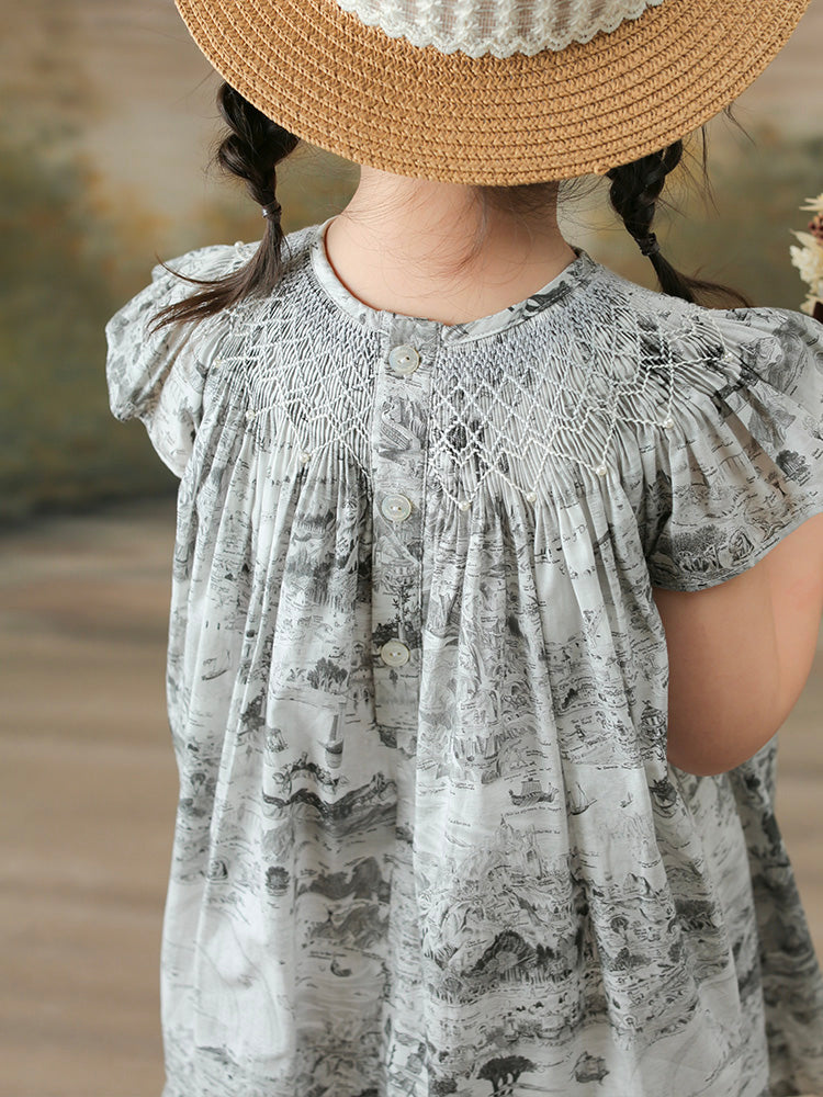 black&amp;white smocking dress