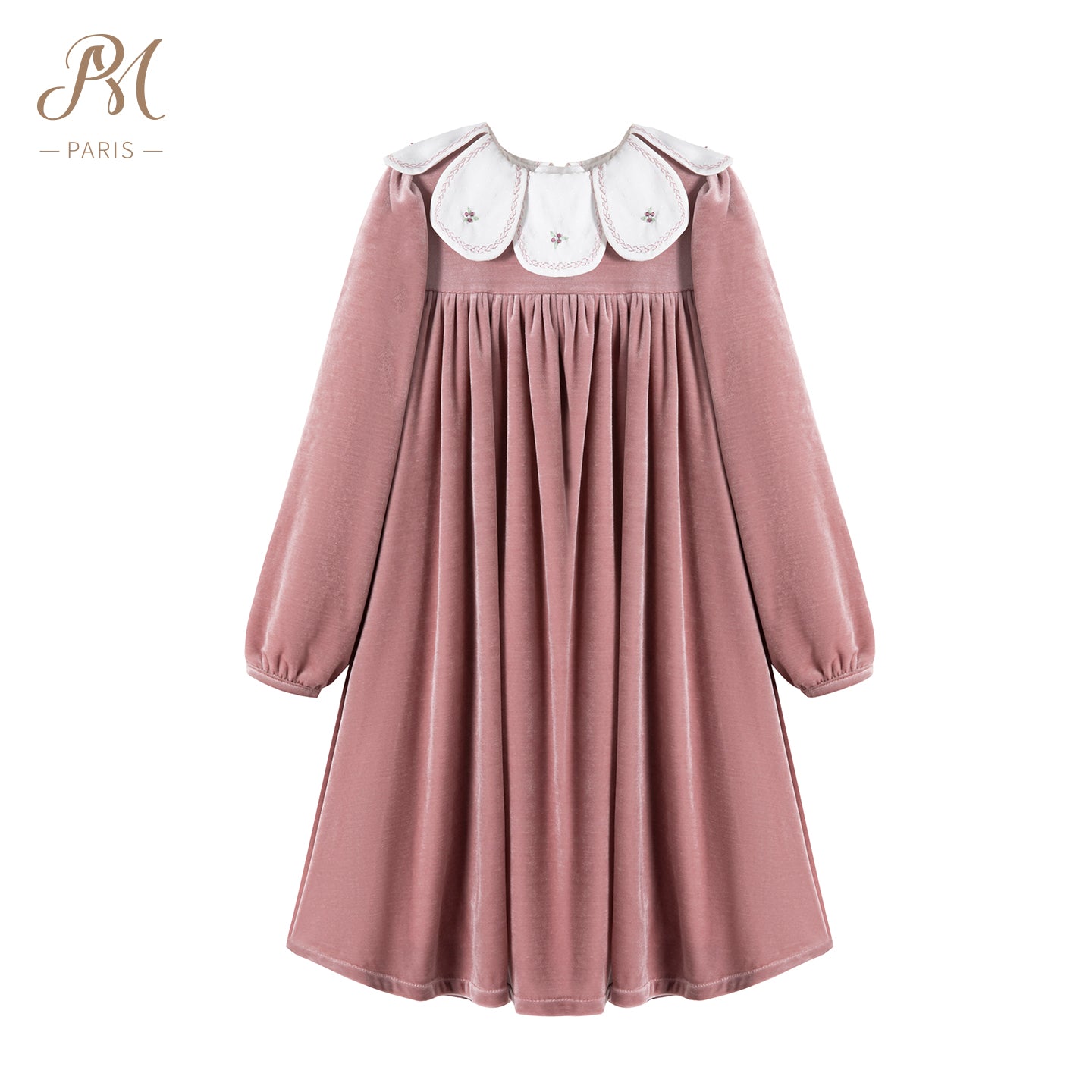 Petal Collar Pink Velvet Dress Petite Marguerite Petal Collar Pink Velvet Dress Petite Marguerite