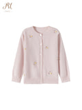 Pink Floral Embroidered Wool Cardigan
