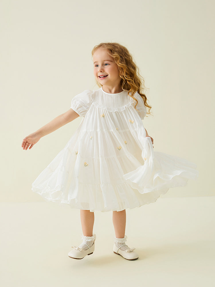 embroidered white tencel dress