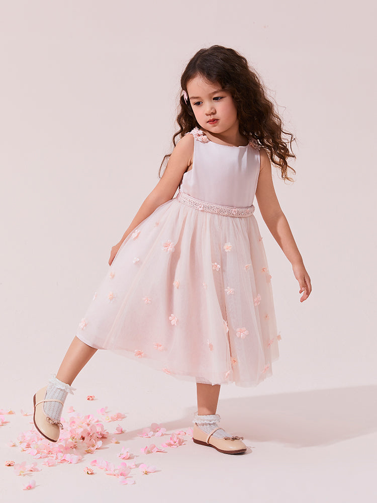 sleeveless flower pink tulle dress