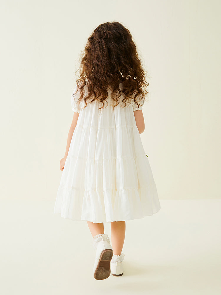 embroidered white tencel dress