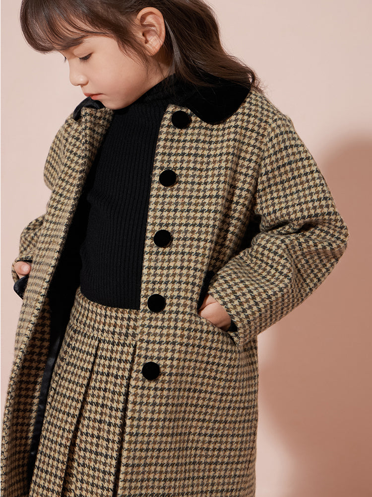 check wool long coat