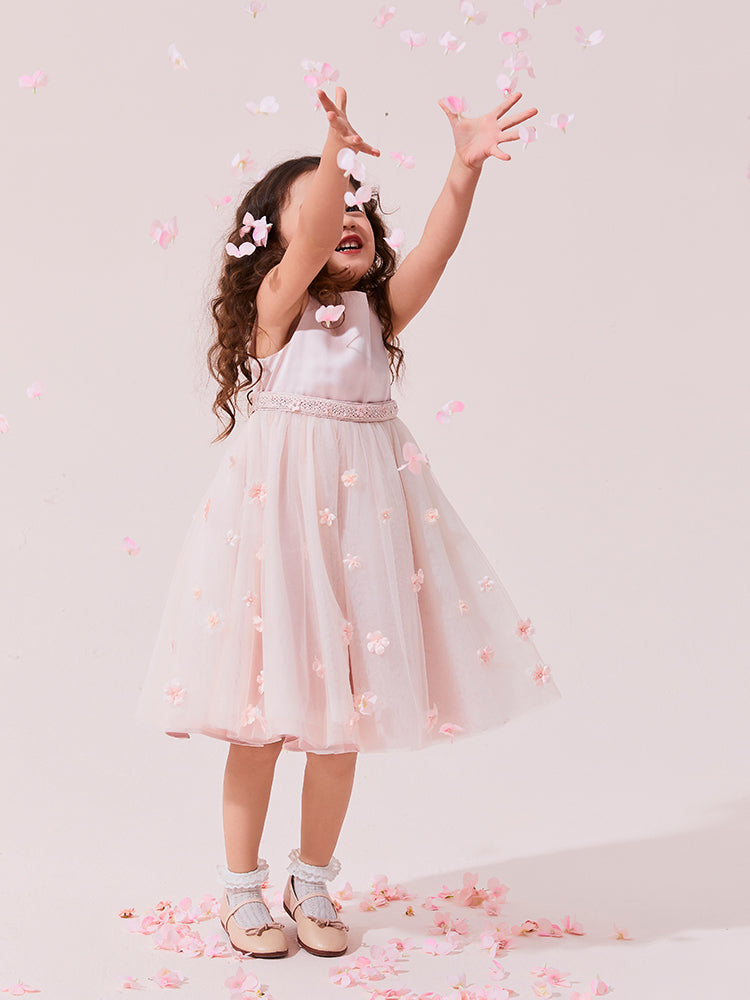 sleeveless flower pink tulle dress