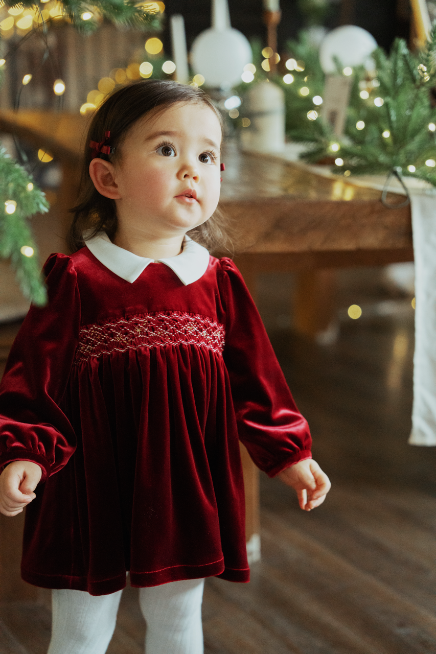 Handmade Shrink Pleated Embroidery Red Velvet Doll Collar Dress Petite Marguerite Handmade Shrink Pleated Embroidery Red Velvet Doll Collar Dress Petite Marguerite
