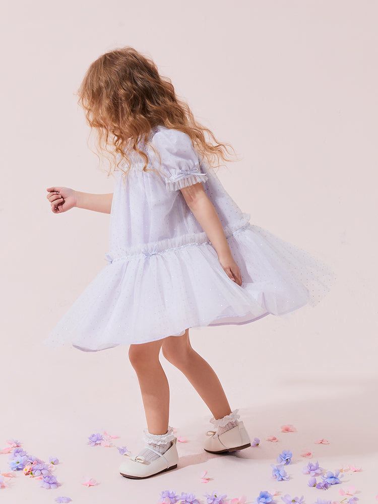 purple tulle smocking  dress