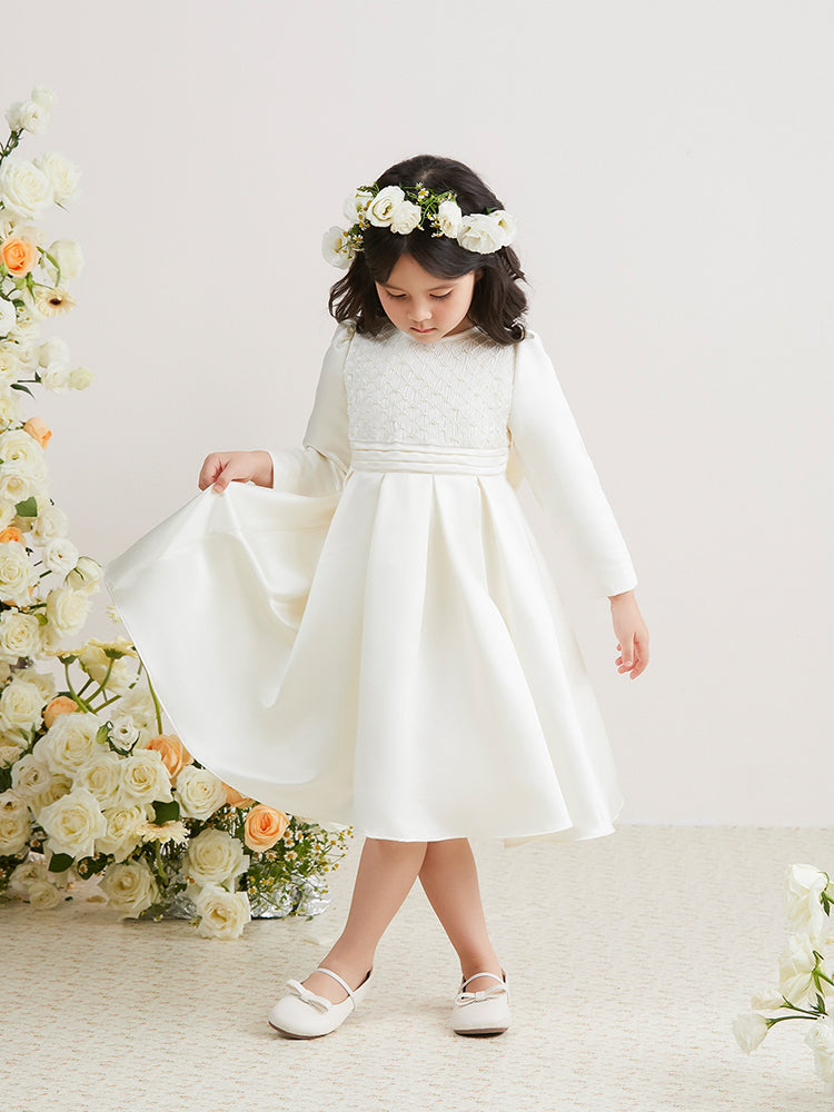 white satin smocking dress