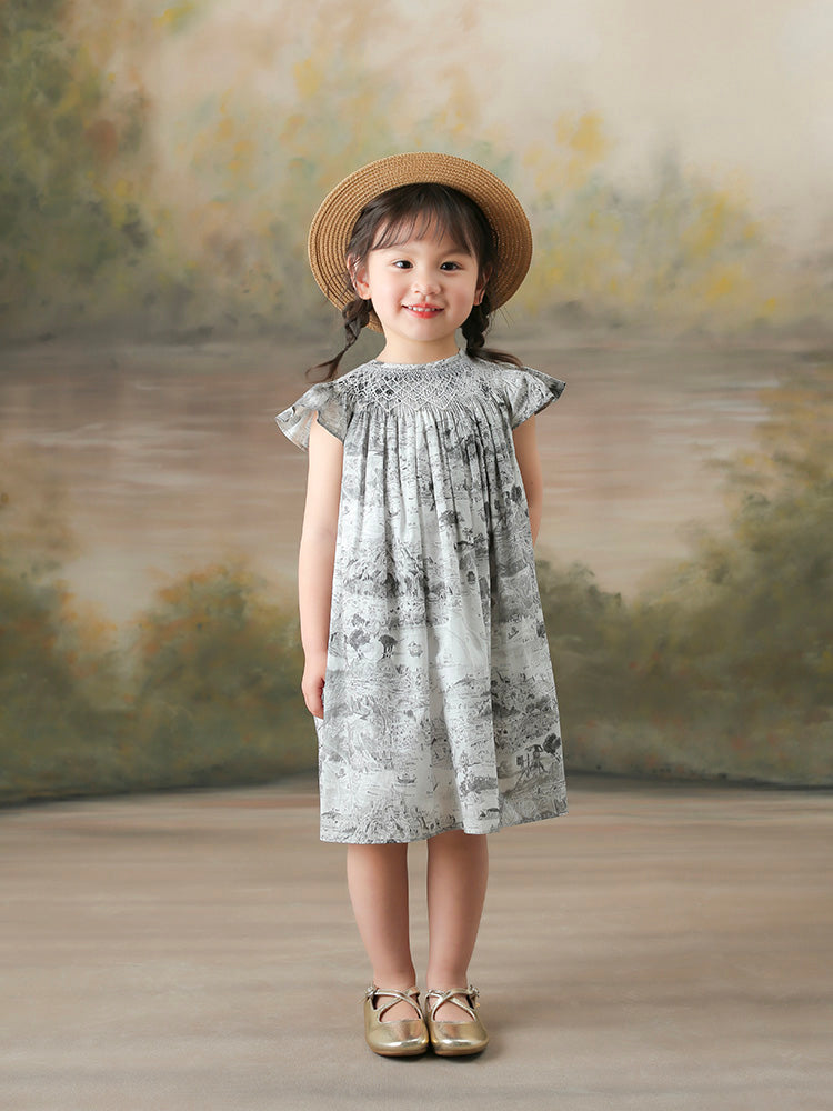 black&amp;white smocking dress