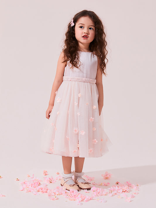 sleeveless flower pink tulle dress