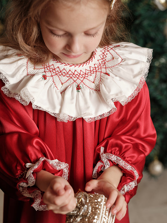 Red bishop-collar dress