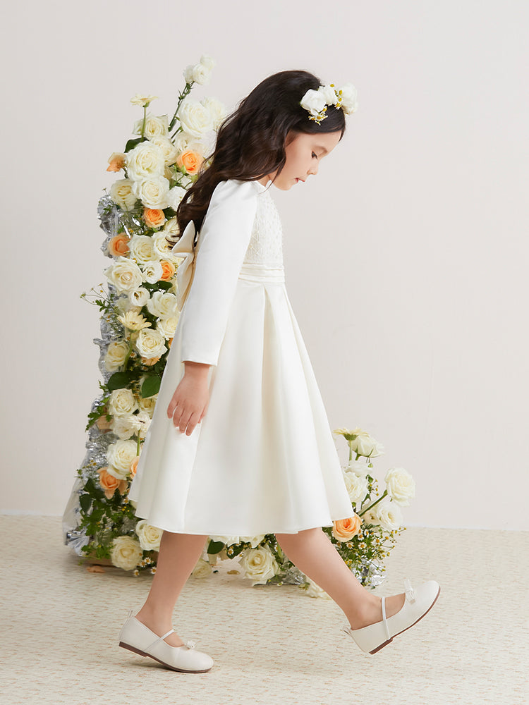 white satin smocking dress