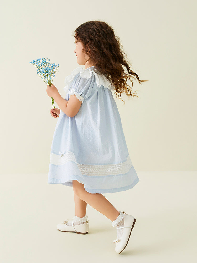 blue bishop-collar dress