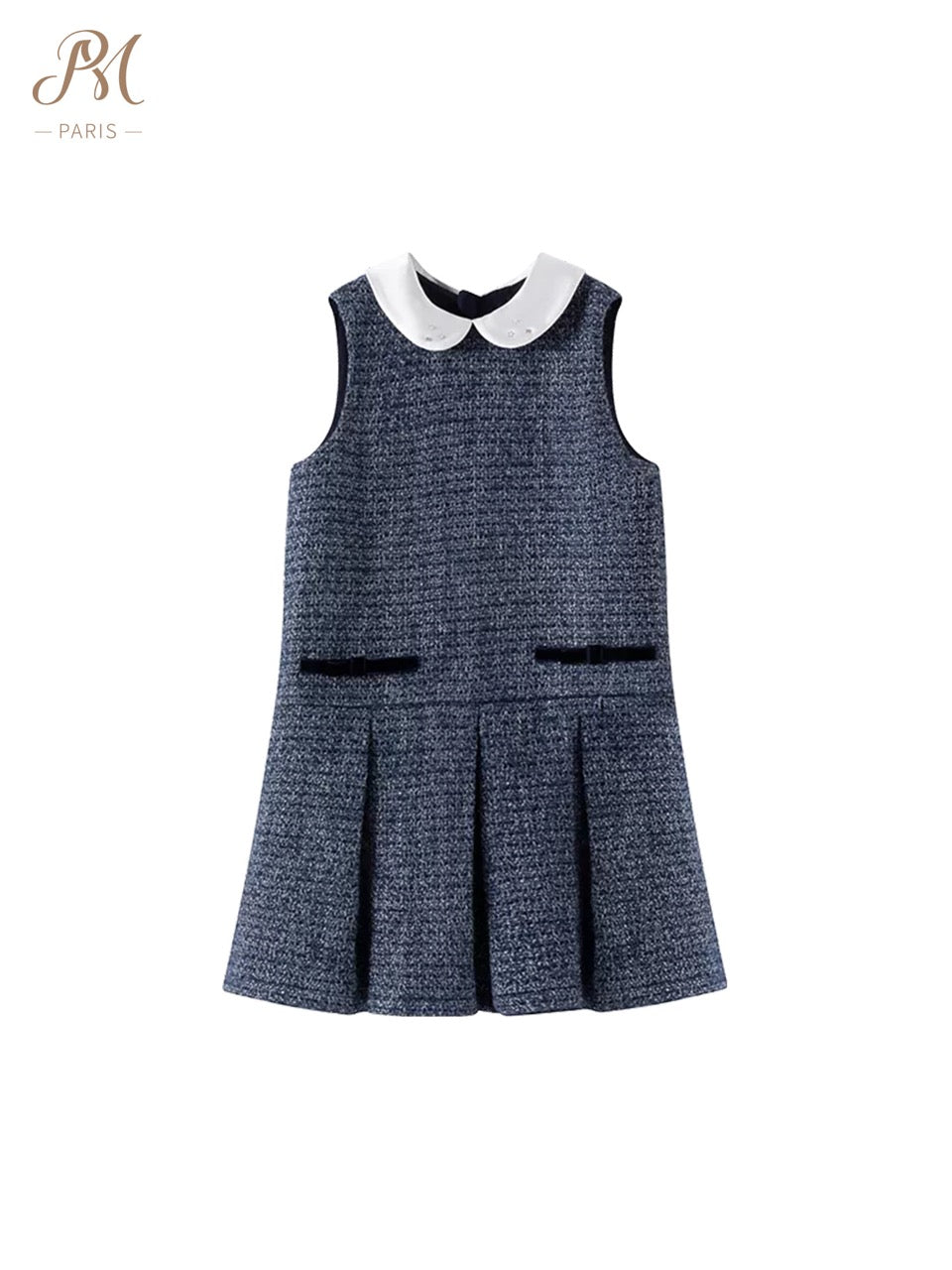 Navy Peter Pan Collar Tweed Pinafore Dress