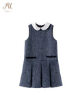Navy Peter Pan Collar Tweed Pinafore Dress