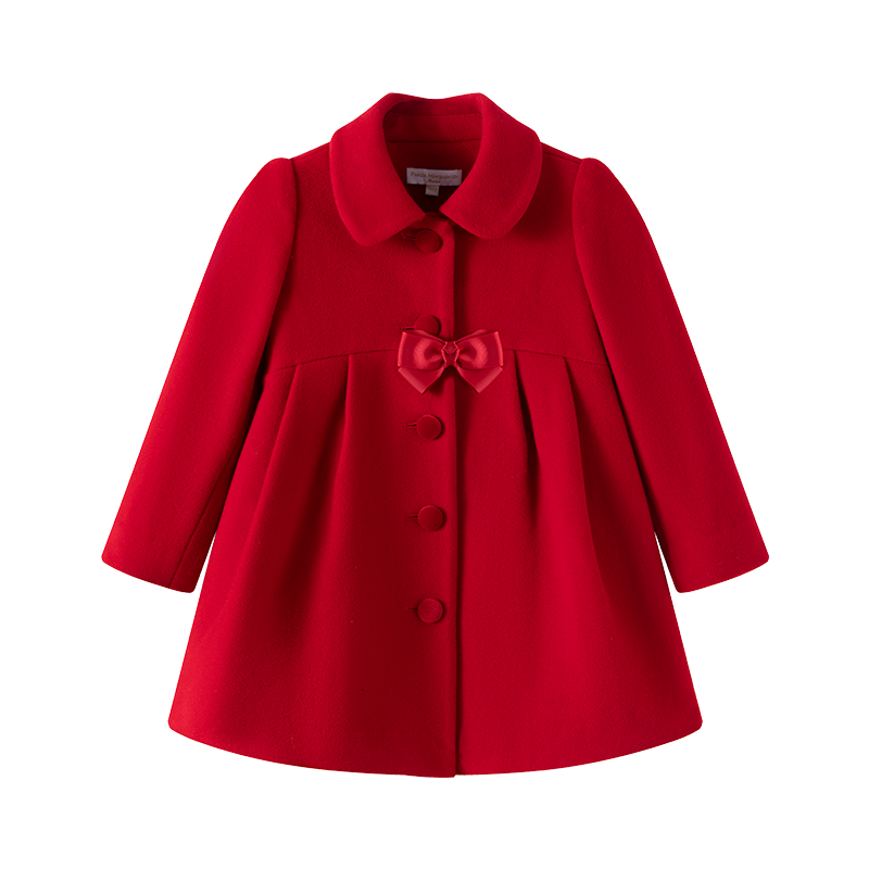 红色翻领羊毛呢大衣