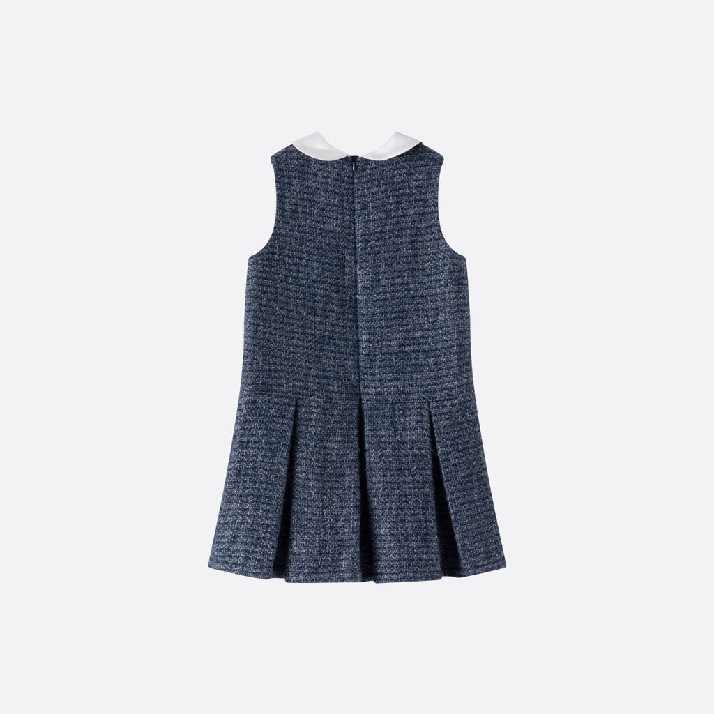 Navy Peter Pan Collar Tweed Pinafore Dress