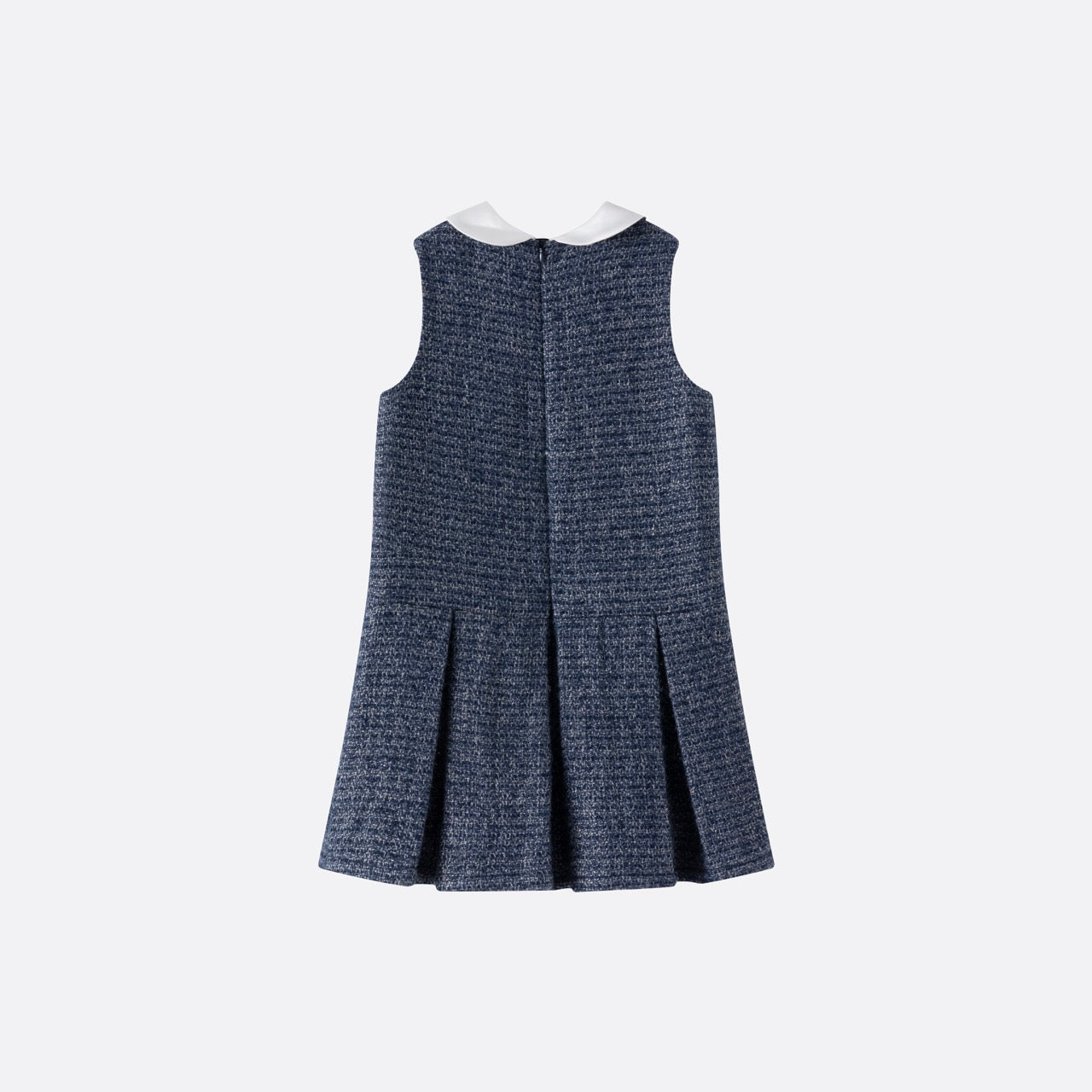 Navy Peter Pan Collar Tweed Pinafore Dress